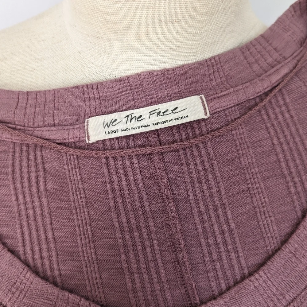 Free People Big Sur Top Long Tie Dyed Sleeves Scoop Neck Ribbed Knit Mauve L EUC